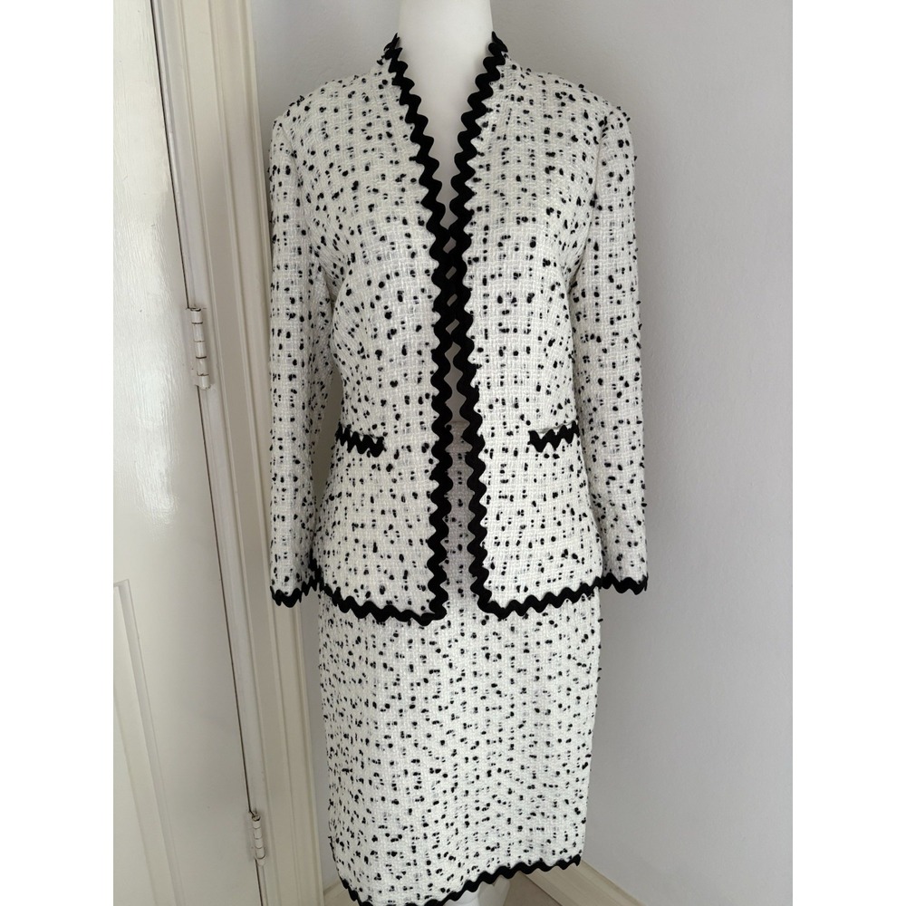 J. Crew Women's B&W Rickrack Trim Trendy Jacket Blazer Sz 4 Suit Skirt Going Out